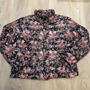 Women's LANDS' END Black Floral Down Jacket-Size XL 18 EUC Cherry Blossom